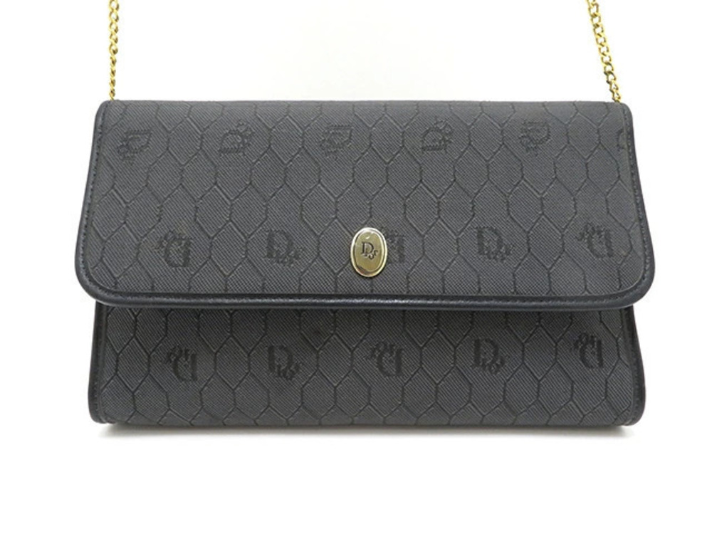 Christian Dior Chain Shoulder Bag Gray Canvas Calfskin